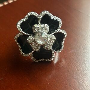 Lia Sophia Black and Silver Crystal Flower Ring